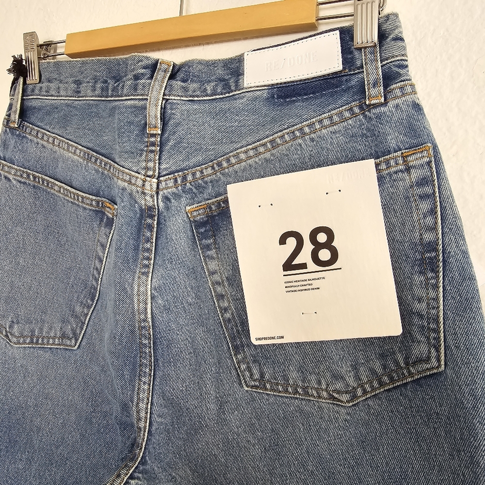 RE/DONE High Waist Tapered Leg Vintage Inspired Jeans Size 28 Mid Wash B… - Picture 3 of 11